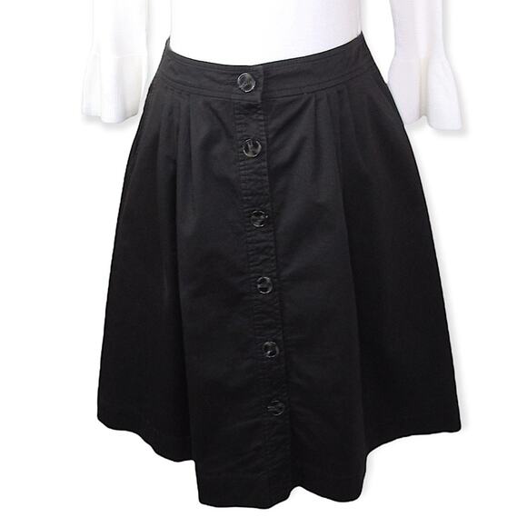 Trina Turk Women's Button Front Aline Skirt Size 8 Black Cotton Spandex Pleated - Picture 3 of 12